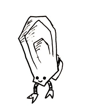 An angular, robotic ear with a small smiling face.