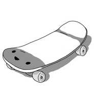 A robot in the form of a skateboard. It just has a smiling face at one end, on the top surface.