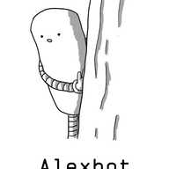 A smiling, cylindrical robot with banded arms and legs, peeking out from behind a tree.