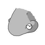 A person's nose with a little stud piercing, except the stud is a spherical robot with a smiling face.