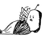 a robot shaped like a rounded cylinder with small wheels at the bottom and a zig-zag antenna on top. it stands before a half onion, a good portion of which has been chopped into stacked slices by the swiftly-moving knife attached to the robot's right side. the robot looks very angry, with downturned eyebrows and its teeth bared.