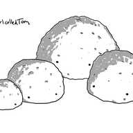 Four fuzzy, dome-shaped robots in varying sizes. Each has two little eyes near its base.