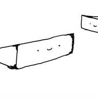 Two wide, wedge-shaped robots with wheels on the bottom and smiling faces on the front.