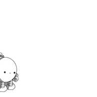 A spherical robot with banded arms and legs and a zigzag antenna. It's positioned in the lower left corner of the frame, with a blank expression on its face looking slightly downwards.