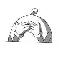 An animated GIF of a round robot with jointed arms and an antenna, sitting at a desk or table. It covers its face with its hands, then lifts them from its face, revealing a different expression each time: happy, grumpy, frightened, disappointed, angry, asleep, sticking its tongue out, then happy but upside down.