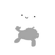 A smiley face apparently suspended in mid-air. On the floor below it is the hazy shadow of a waving robot.