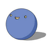 A blue sphere with a smiling face on it, which is recessed and reveals a dull brown layer beneath.