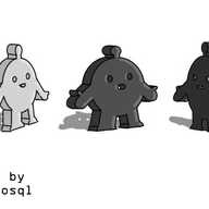 Three robots (?) that take the form of 'meeples' - flat, wooden stand-ups used in certain fashionable, serious board games. Each robot is circular, with little arms and legs and an antenna on the top; their facial features are holes right through their thickness. One is yellow, one blue and one red. The red one looks angry, while the blue one seems to be trying to reason with it and the yellow one is approaching, smiling.