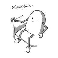 A round-topped robot sitting at one end of a sofa looking very bored.