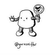 A rounded, trapezoid robot holding up a sign with a picture of a mouse's head with a line through it in one hand, while the other is raised as if halting something. It has an annoyed expression on its face.