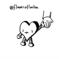 A heart-shaped robot holding someone's hand as it frowns and sticks out its little tongue.