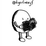 An ovoid robot with a flat underside thoughtfully reading a little black book that says 'CONTACTS' on the front.