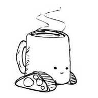 A robotic mug of tea on caterpillar tracks, smiling contentedly. Steam drifts gently from the hot beverage.