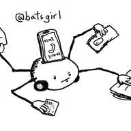 a round robot with wheels and an expression of intense concenteation. a slot in its top holds a phone that is mid-call (a timer shows 3 hours and 14 minutes have elapsed) while its four jointed arms hold a contract, an open envelope, a diary open on the month of May and a bank card.