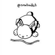 A robot rabbit leaning down to carefully examine a length of electrical cable.