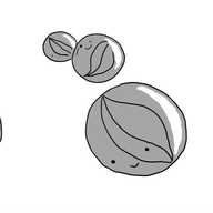 Five robots in the form of children's marbles, complete with swirls on the inside. All are smiling happily, at various angles.