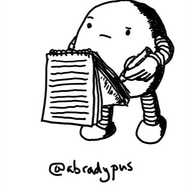 A round robot with a thoughtful expression writing in a small notebook.