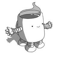 A Teabot, except it has four banded legs and two banded arms instead of its usual tracks.