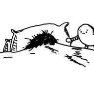 A concerned-looking, ovoid robot leaning across a bed and reaching towards someone bundled up in the covers.