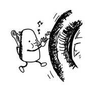 A round-topped, conical robot pushing along a car tyre and whistling. It has a little pocket built into its back which holds a couple of wrenches.